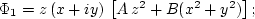 \begin{displaymath}
\Phi_1 = z\,\left[A\,z^2 + B(x^2 + y^2) + D\right]; %\eqno(2.5.20)
\end{displaymath}