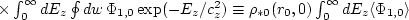 $\rho_{*0}(r_0,z)\int\limits_{-\infty}^\infty \Phi_{1,0}\exp\{-
v^2_z/2\,c^2_z\} dv_z$